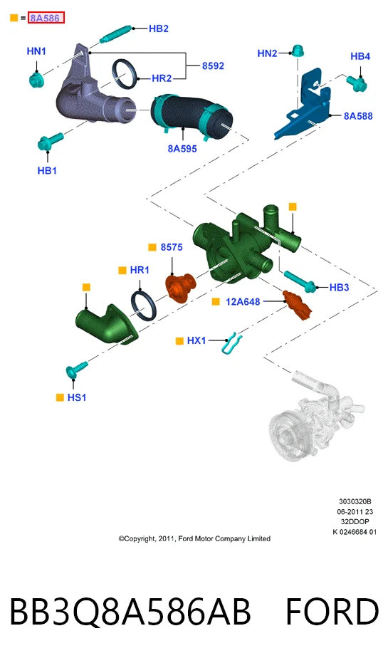 BB3Q8A586AB Ford Obudowa termostatu