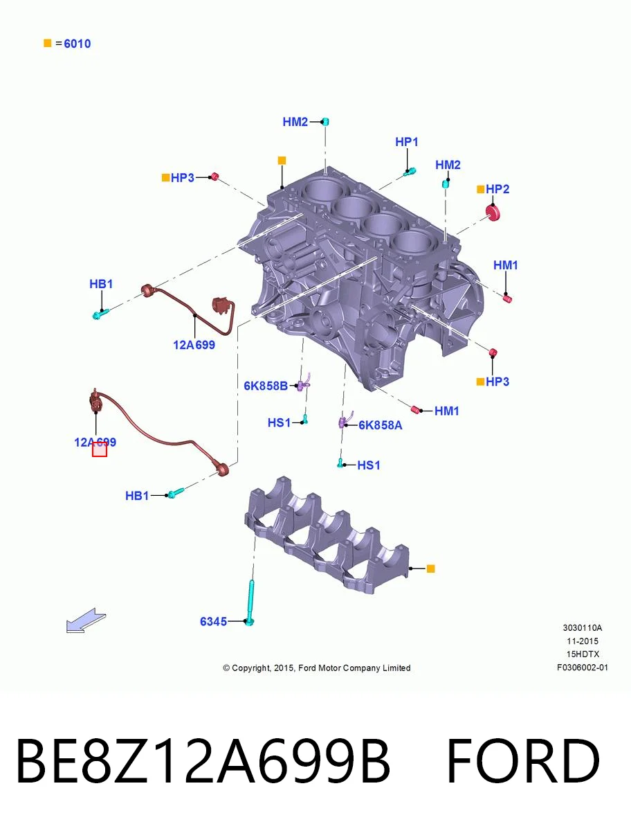 BE8Z12A699B Ford Czujnik stukowy (czujnik spalania stukowego)