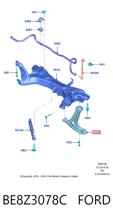 BE8Z3078C Ford Wahacz zawieszenia przedniego dolny prawy