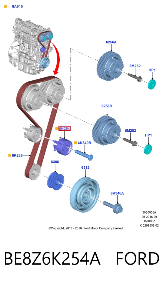 BE8Z6K254A Ford Rolka napinacza paska rozrządu