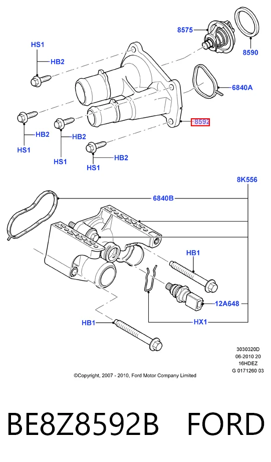 BE8Z8592B Ford Obudowa termostatu