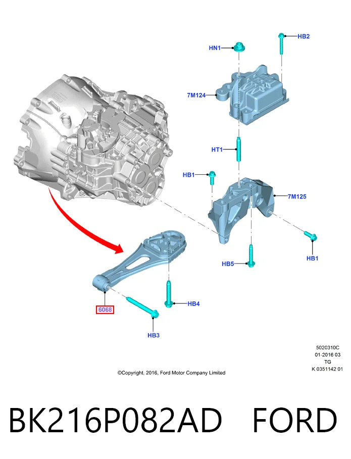 BK216P082AD Ford Poduszka (podpora) silnika tylna