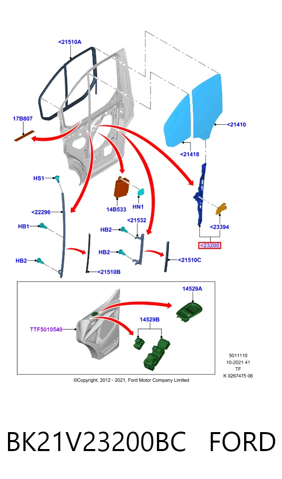 Mechanizm podnoszenia szyby drzwi przednich prawych do Ford Connect TOURNEO PU2