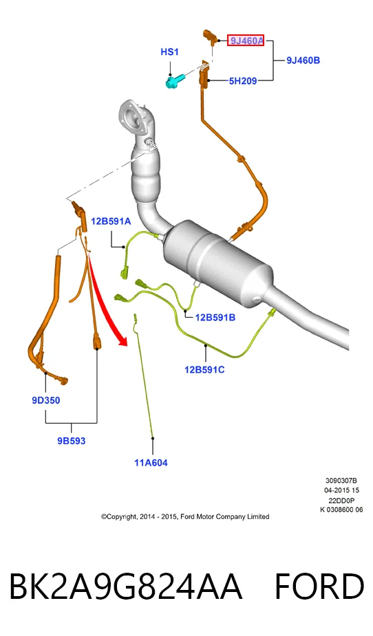 BK2A9G824AA Ford Czujnik ciśnienia spalin