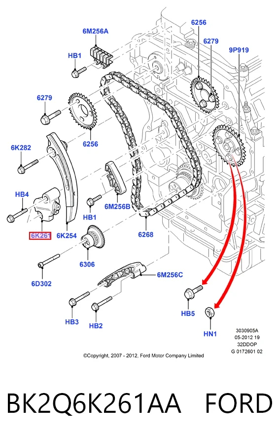 BK2Q6K261AA Ford Napinacz łańcucha rozrządu