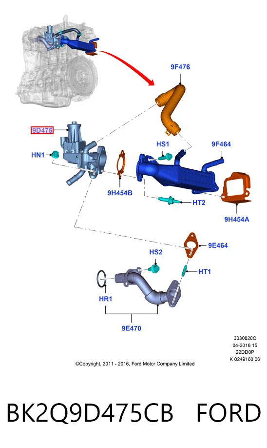 BK2Q9D475CB Ford Zawór recyrkulacji spalin EGR