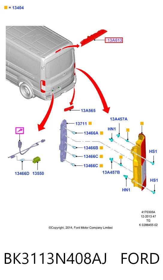 BK3113N408AJ Ford Lampa stop tylna dodatkowa