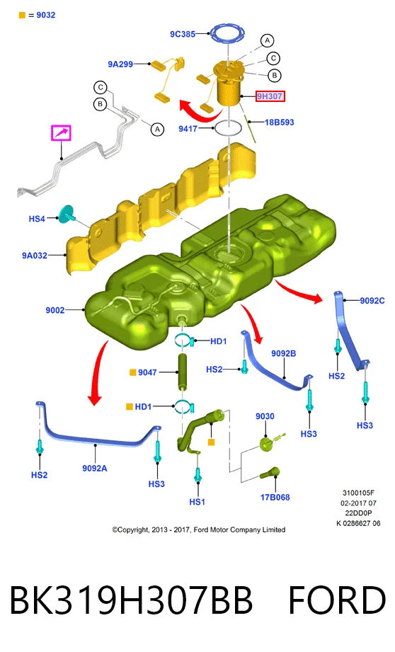 BK319H307BB Ford Moduł pompy paliwowej z czujnikiem poziomu paliwa
