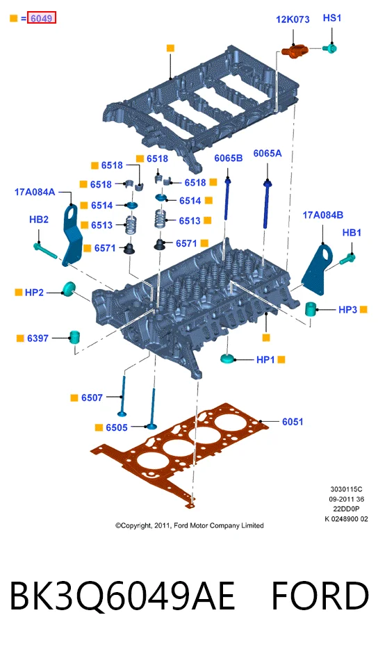 BK3Q6049AE Ford Głowica cylindrów