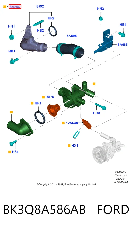 BK3Q8A586AB Ford Obudowa termostatu