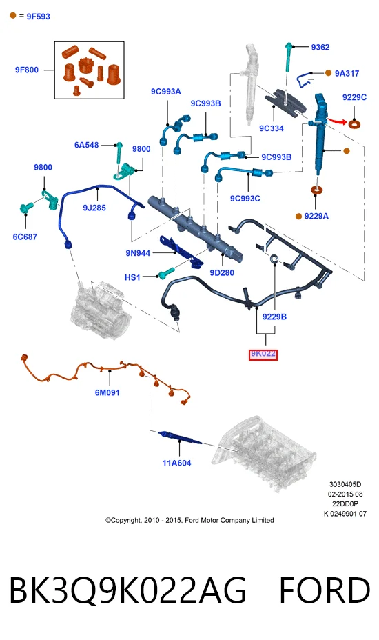 BK3Q9K022AG Ford Rurka paliwa, zwrotna od wtryskiwaczy