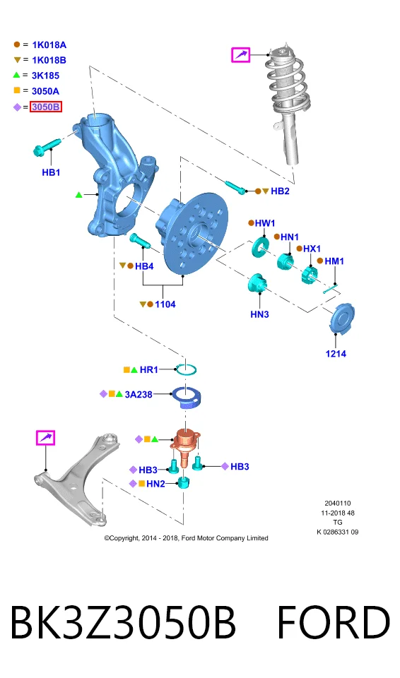 BK3Z3050B Ford Sworzeń wahacza dolny