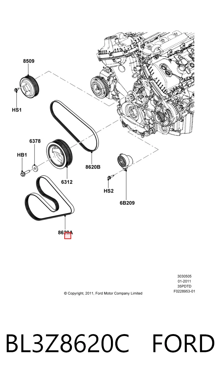 BL3Z8620C Ford Rolka napinacza paska napędowego