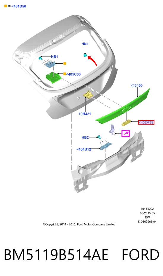 BM5119B514AE Ford Przycisk blokady klapy bagażnika (drzwi 3/5)