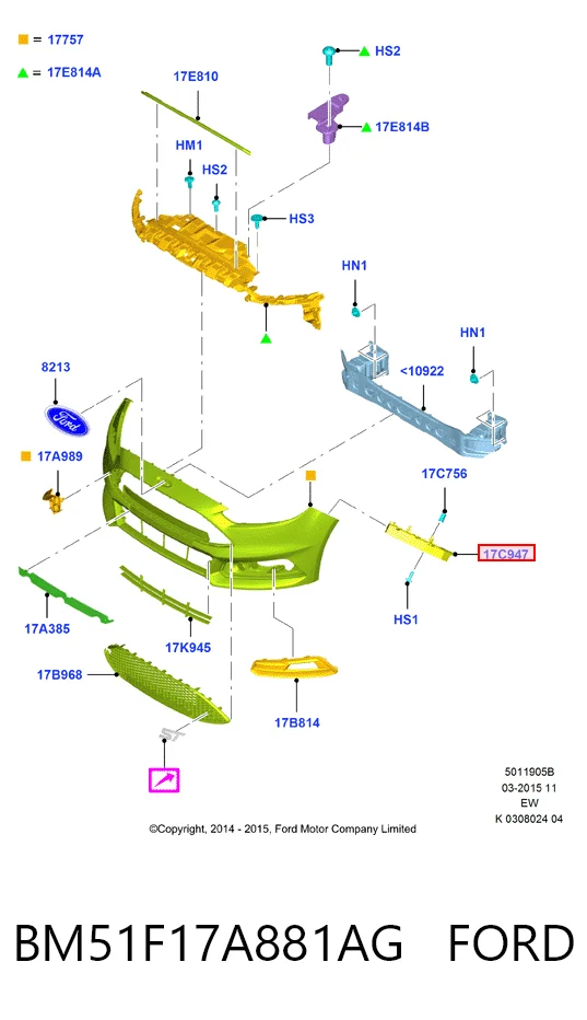 BM51F17A881AG Ford Wspornik zderzaka przedniego prawy