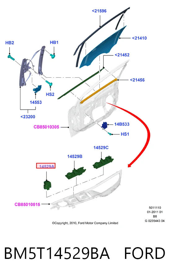 BM5T14529BA Ford Włącznik przyciskowy podnośnika szyby przedni prawy