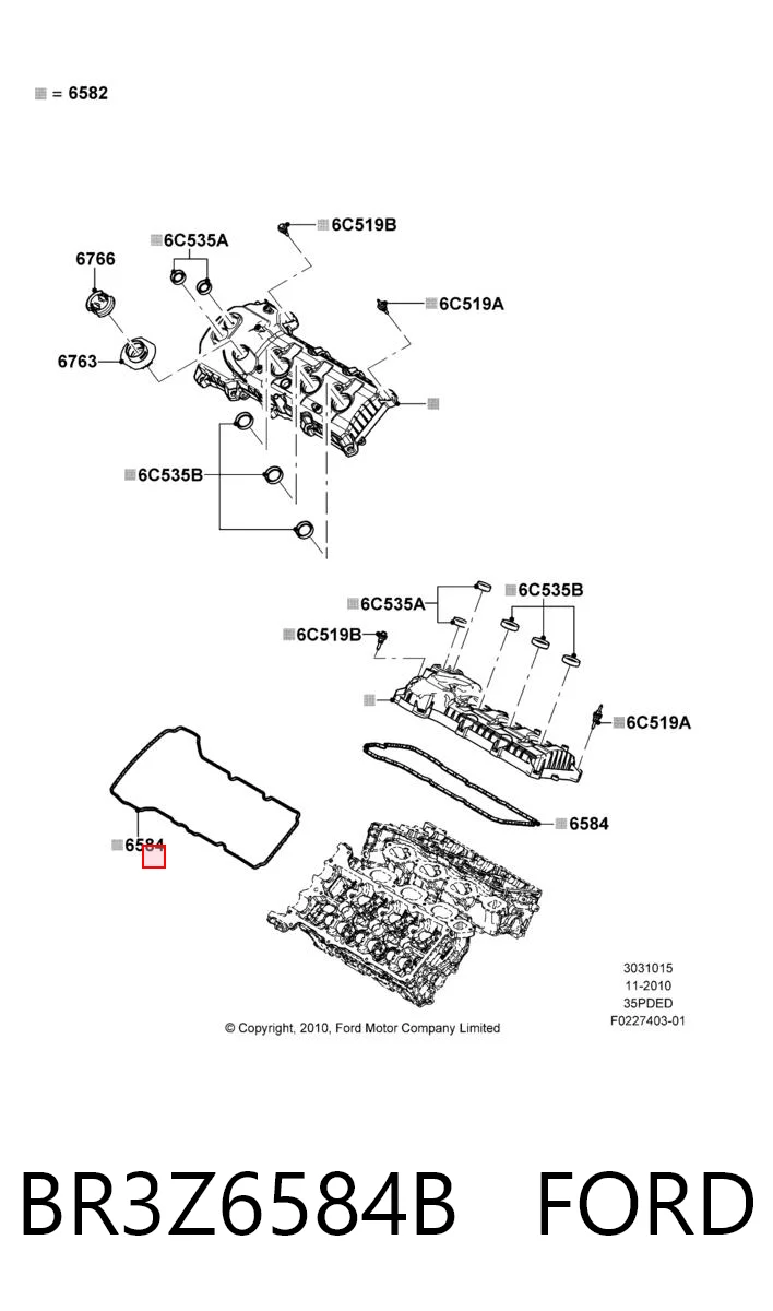 BR3Z6584B Ford Uszczelka pokrywy zaworowej prawa