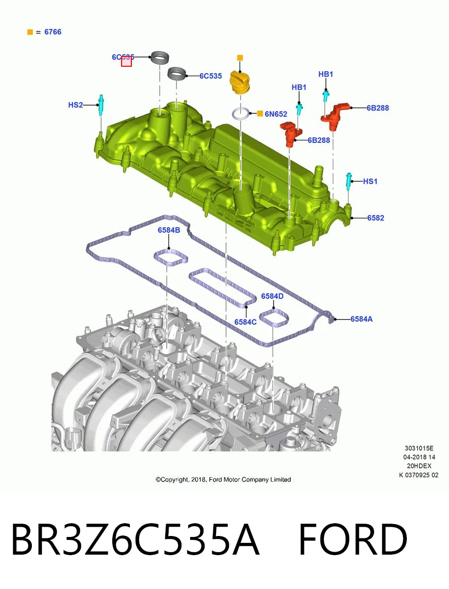 BR3Z6C535A Ford Uszczelka pokrywy zaworowej silnika, pierścień