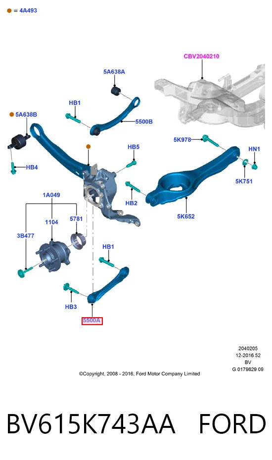 BV615K743AA Ford Wahacz zawieszenia tylnego dolny lewy/prawy