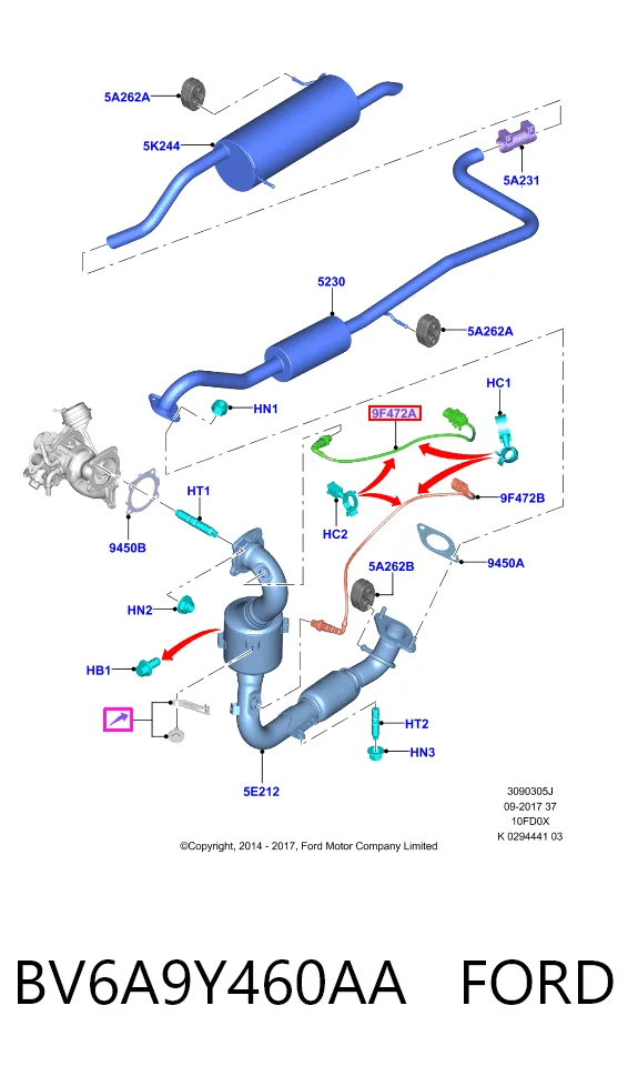 BV6A9Y460AA Ford Sonda lambda czujnik tlenu przed katalizatorem
