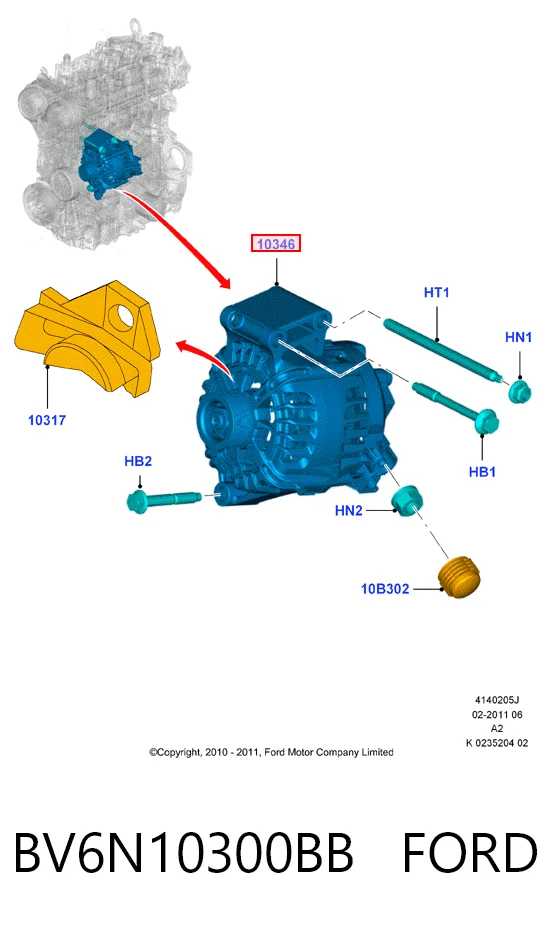 BV6N10300BB Ford Alternator