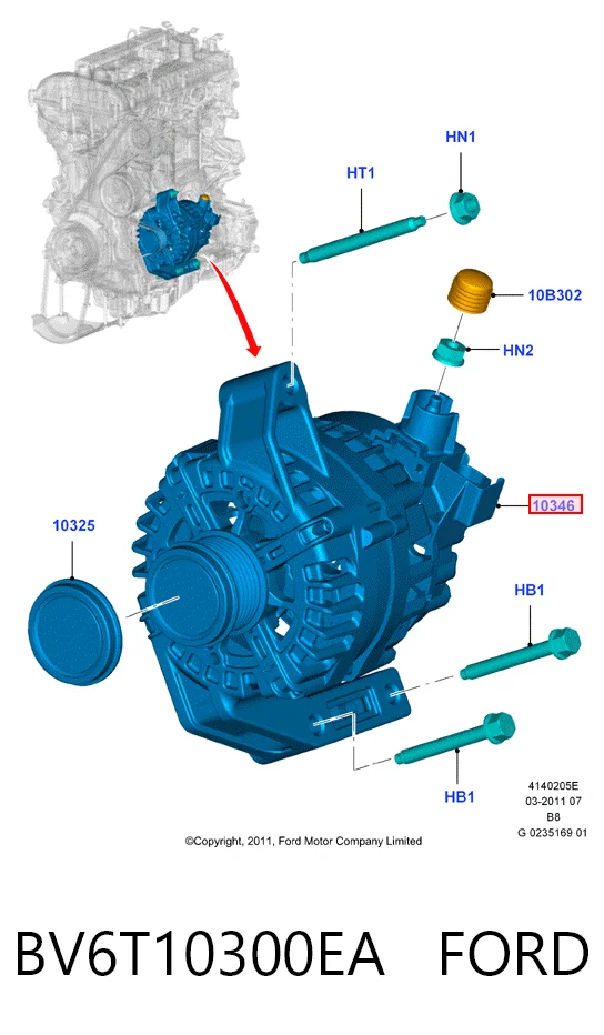 BV6T10300EA Ford Alternator