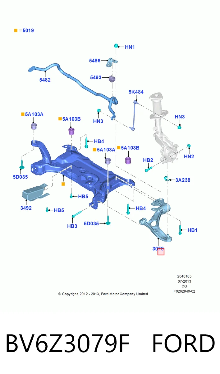 BV6Z3079F Ford Wahacz zawieszenia przedniego dolny lewy