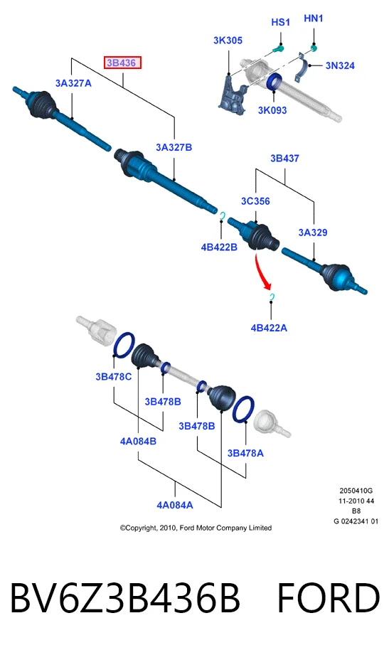 BV6Z3B436B Ford Przegub homokinetyczny wewnętrzny przedni prawy