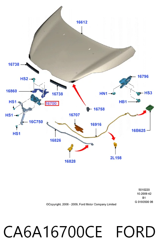 Do koszyka Zamek maski Ford Fiesta Mk6 CB1