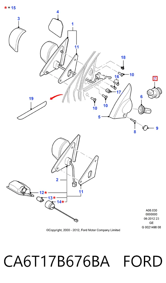 CA6T17B676BA Ford Sterownik lusterek bocznych, na drzwi