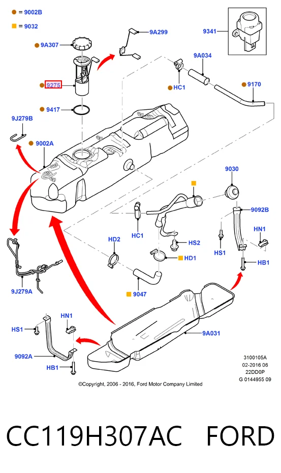 CC119H307AC Ford Moduł pompy paliwowej z czujnikiem poziomu paliwa