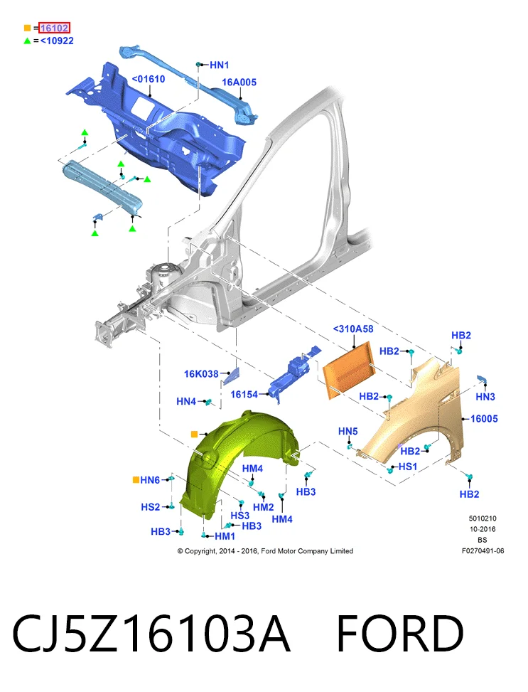 CJ5Z16103A Ford Nadkole błotnika przedniego lewe