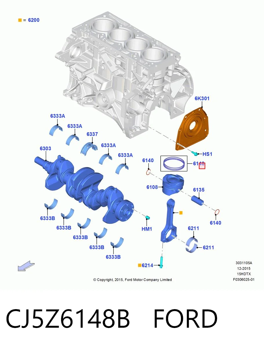 CJ5Z6148B Ford Pierścienie tłokowe na 1 cylinder, STD.