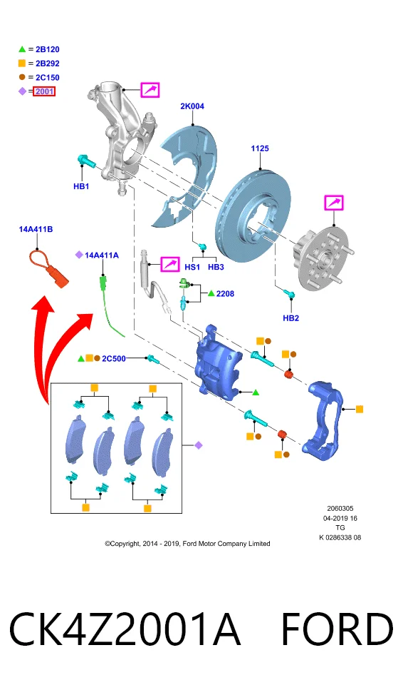CK4Z2001A Ford Klocki hamulcowe przednie tarczowe