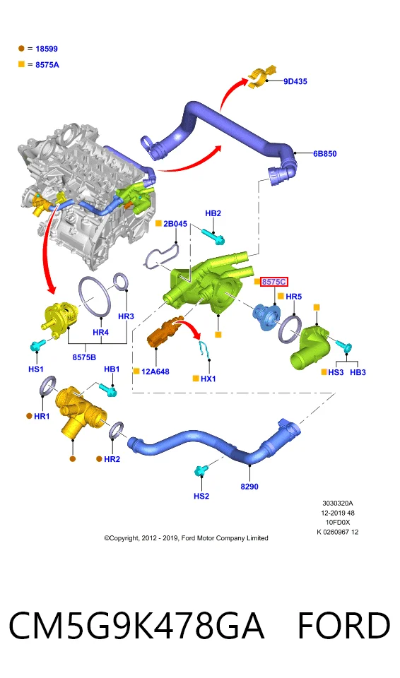 CM5G9K478GA Ford Obudowa termostatu