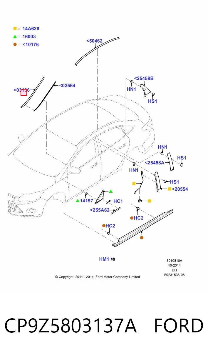 CP9Z5803137A Ford Listwa ochronna szyby przedniej lewa