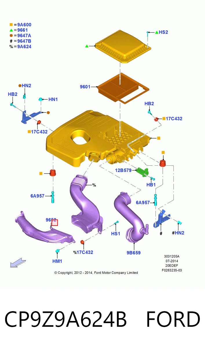 CP9Z9A624B Ford Wlot powietrza do filtra powietrza