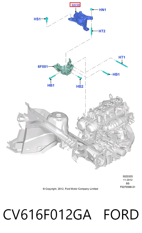 CV616F012GA Ford Poduszka (podpora) silnika prawa