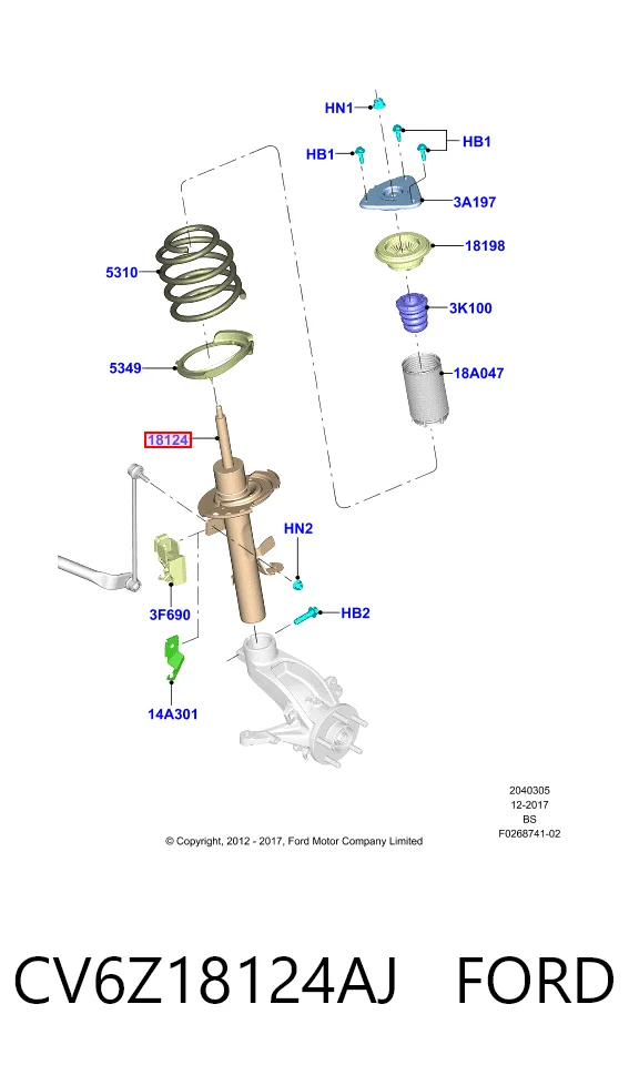 CV6Z18124AJ Ford Amortyzator przedni prawy