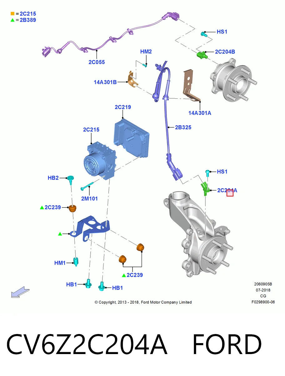 CV6Z2C204A Ford Czujnik ABS przedni