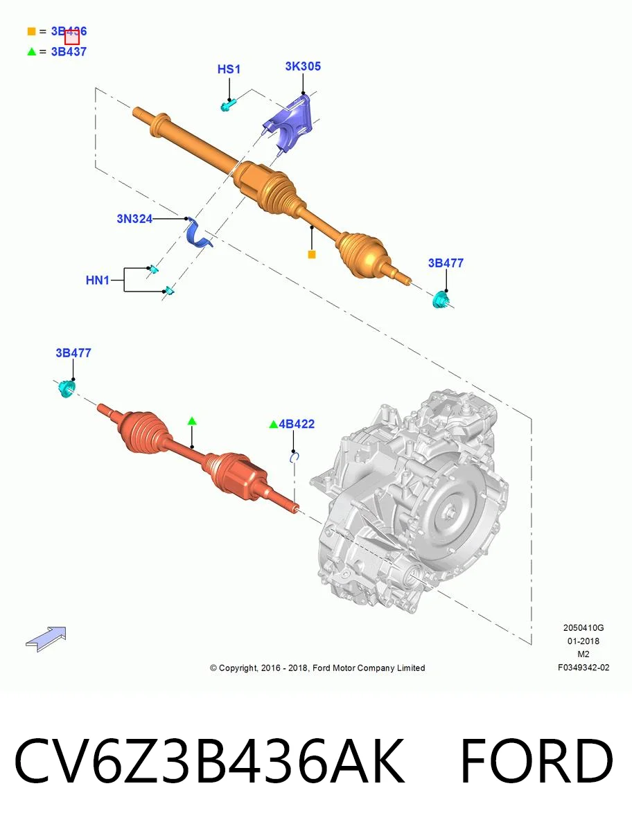 CV6Z3B436AK Ford Półoś napędowa przednia prawa
