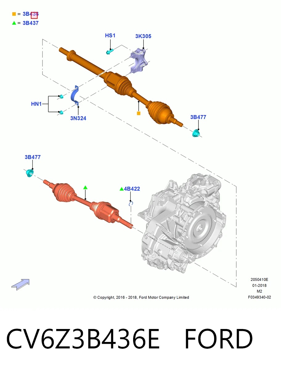 CV6Z3B436E Ford Półoś napędowa przednia prawa