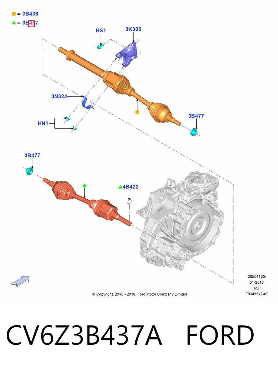 CV6Z3B437A Ford Półoś napędowa przednia lewa