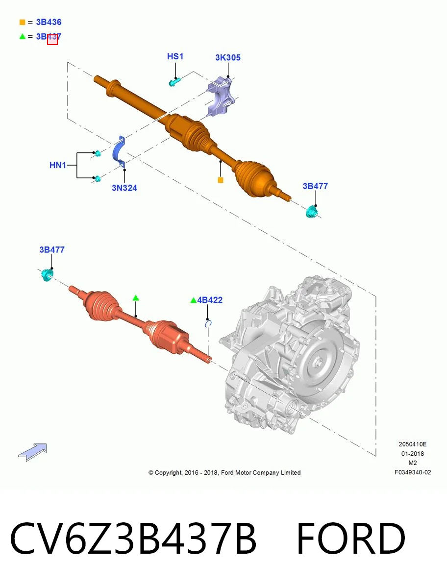 CV6Z3B437B Ford Półoś napędowa przednia lewa
