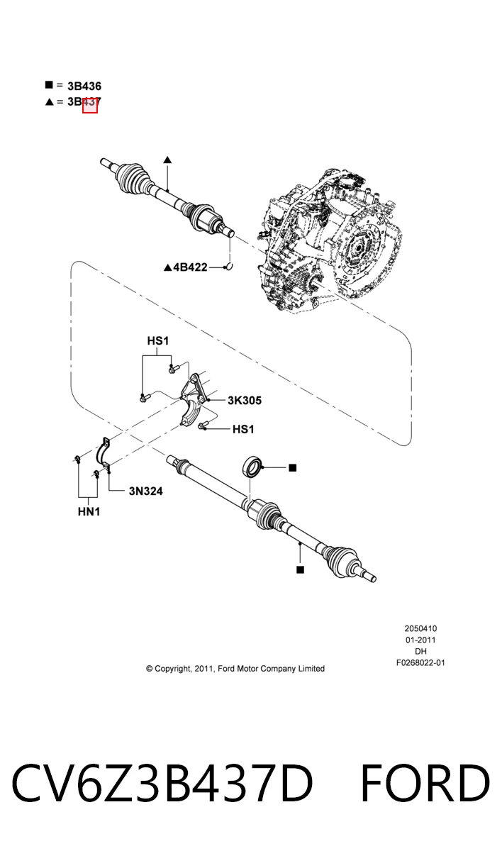 CV6Z3B437D Ford Półoś napędowa przednia lewa