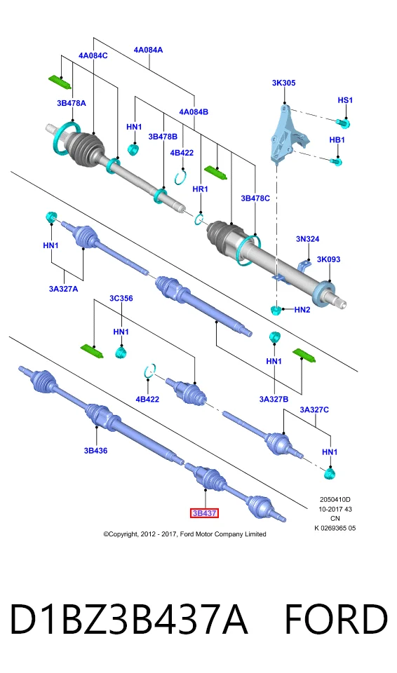 D1BZ3B437A Ford Półoś napędowa przednia lewa