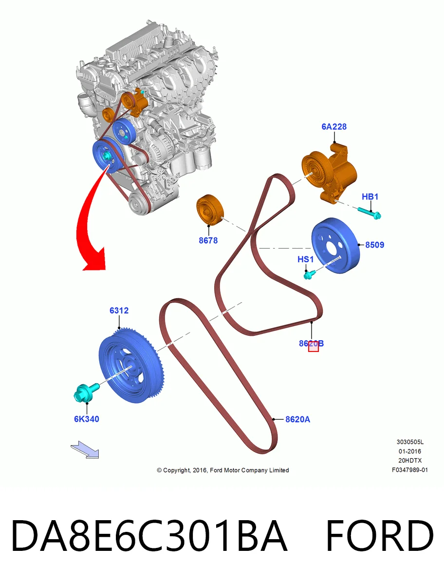 DA8E6C301BA Ford Pas napędowy mechanizmów