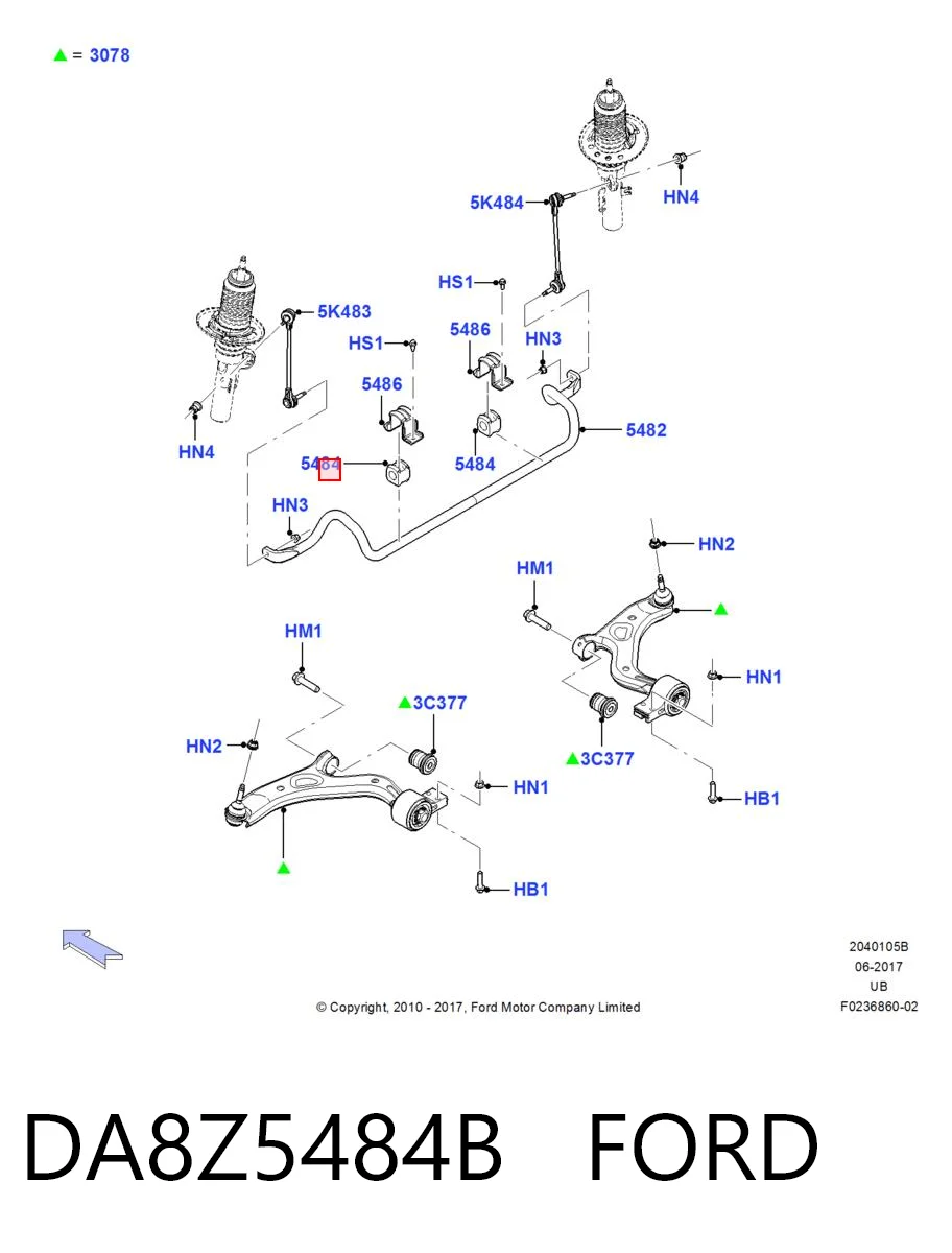 DA8Z5484B Ford Tuleja stabilizatora przedniego prawa