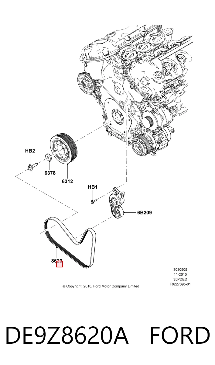DE9Z8620A Ford Pas napędowy mechanizmów