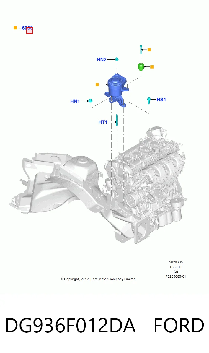 DG936F012DA Ford Poduszka (podpora) silnika prawa